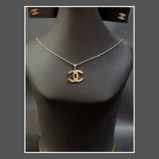 Silver Color Classic Double-C Pendant Set